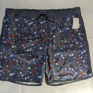 NEW SIZE XXL Mens Flag & Anthem Swim Boardshorts Stretch 20" Length Blue Stars